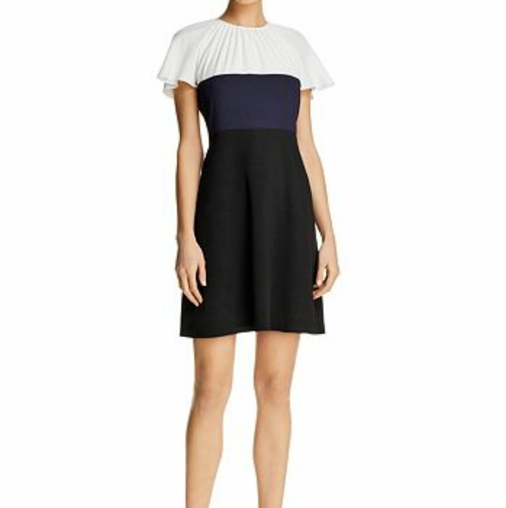 Paule‎ Ka Tricolor Block Flutter Sleeve Dress 10